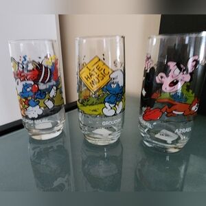 1982 VINTAGE The Smurfs SMURF 6" COLLECTOR'S GLASS CUP Set Of 3